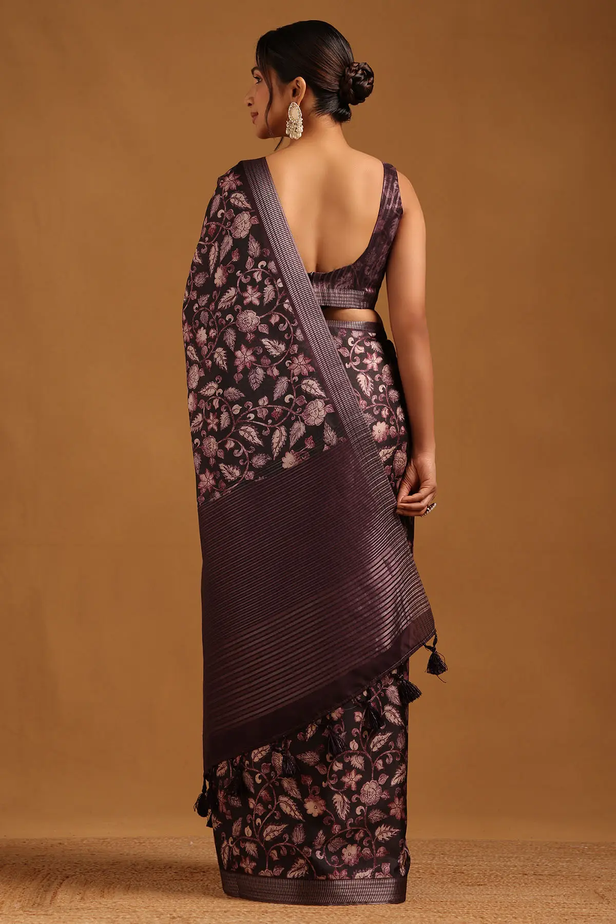 Purple Tussar Floral Saree